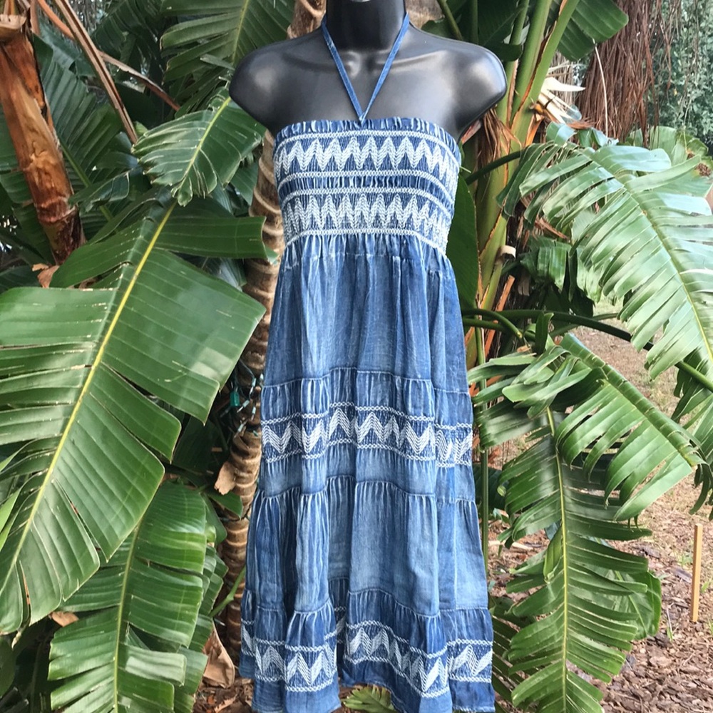 Smocked denim convertible skirt or dress